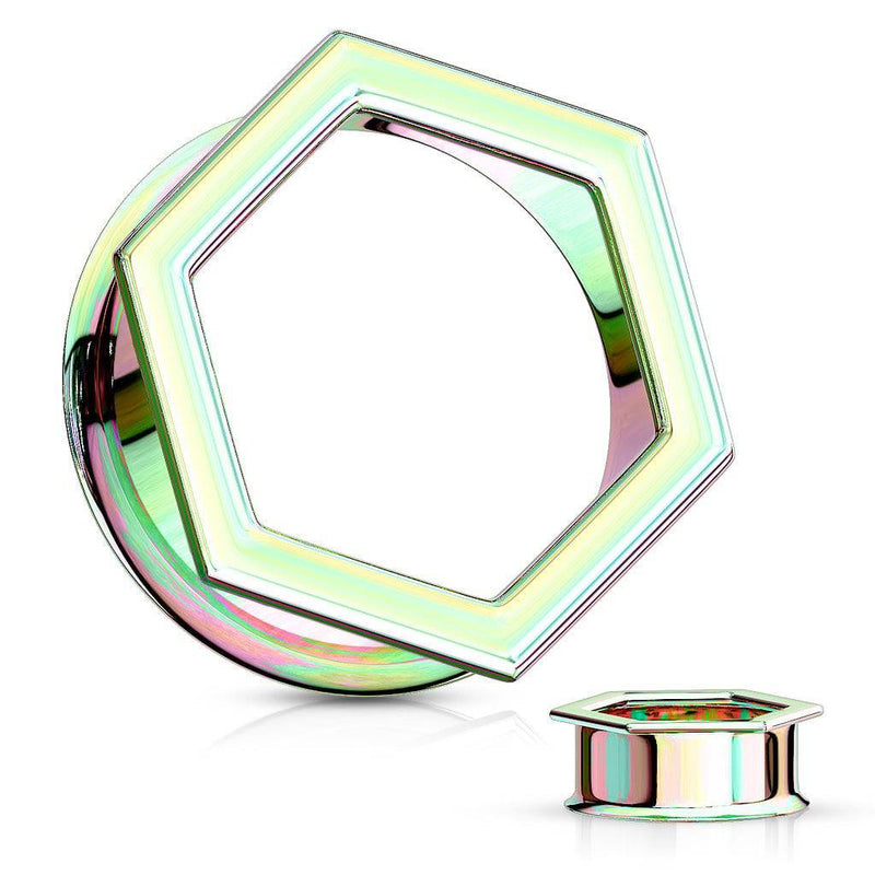Rainbow PVD Hexagon Bolt Double Flared Tunnels - Pierced Universe