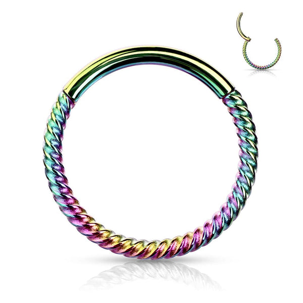 Rainbow Surgical Steel Multi Use Braided Twisted Hinged Hoop Ring Clicker - Pierced Universe