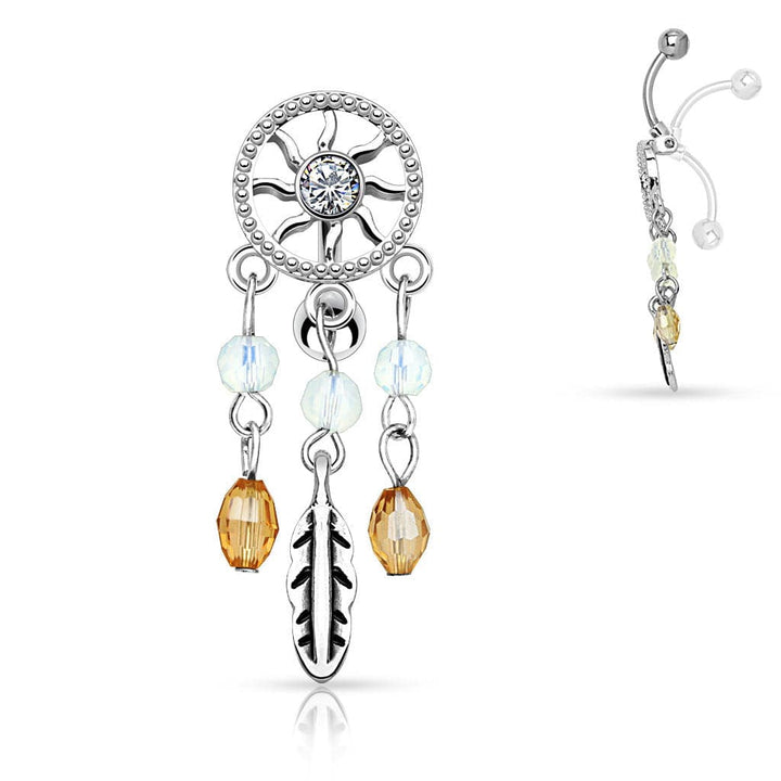 Reverse Top Down Vintage Dream Catcher Belly Button Navel Ring - Pierced Universe