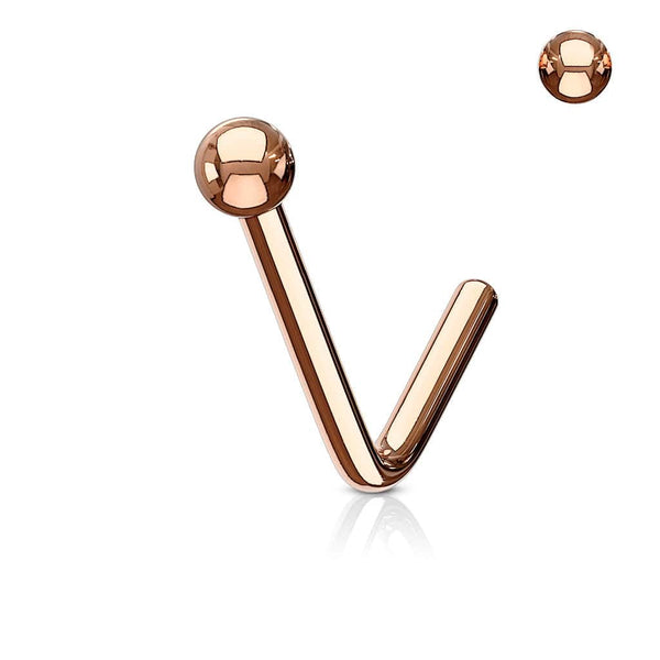 Rose Gold 316L Surgical Steel L Shape Ball Top Nose Stud - Pierced Universe