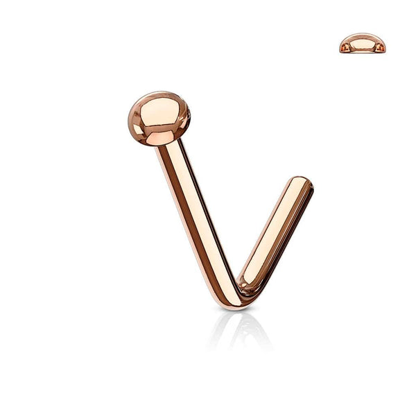 Rose Gold 316L Surgical Steel L Shape Flat Top Nose Stud - Pierced Universe