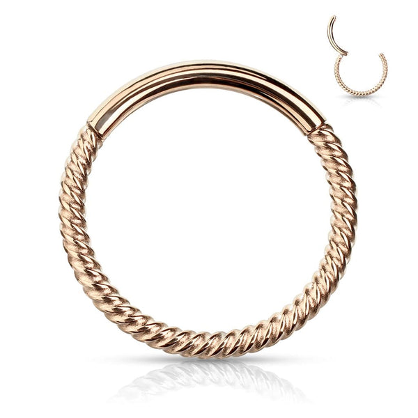 Rose Gold Plated Surgical Steel Multi Use Braided Twisted Hinged Hoop Ring Clicker - Pierced Universe