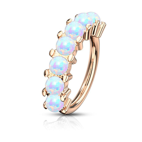 Rose Gold Plated Surgical Steel Multi Use Easy Bend White Opal Hoop - Pierced Universe