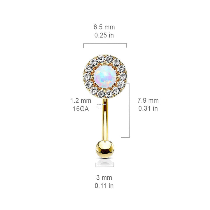 Rose Gold Plated Surgical Steel White CZ Gem Cluster & White Opal Curved Barbell - Pierced Universe