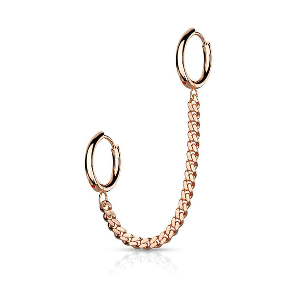 Rose Gold PVD Surgical Steel Chain Link Double Hoop Earring - Pierced Universe