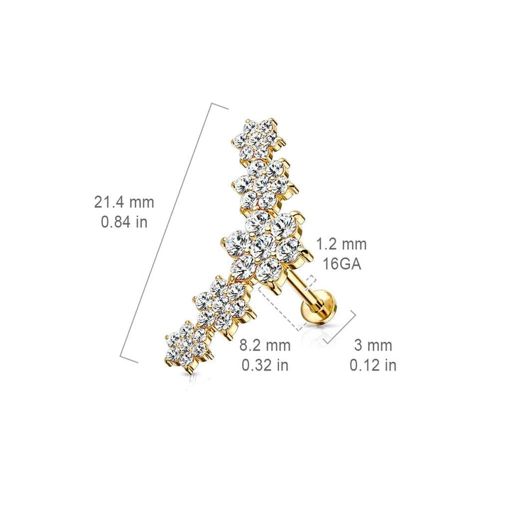 Rose Gold PVD Surgical Steel Flower White CZ Curve Along Ear Cartilage Labret - Pierced Universe