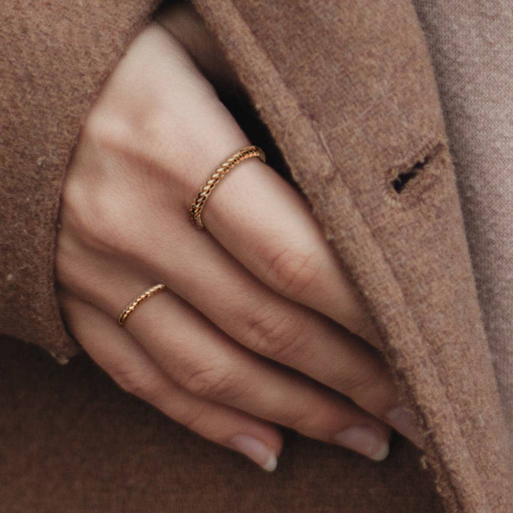 Rose Gold Stainless Steel Braided Twisted Rope Stackable Ring - Pierced Universe