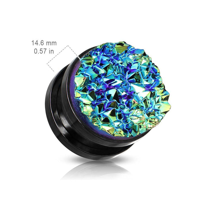 Screw On Blue Druzy Stone Black Ear Gauges Plugs - Pierced Universe