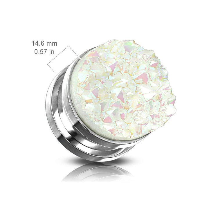 Screw On White Druzy Stone 316L Surgical Steel Ear Gauges Plugs - Pierced Universe