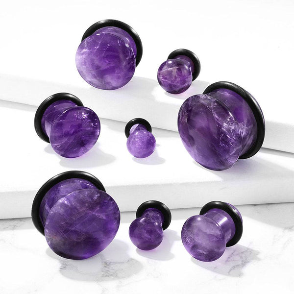 Single Flared Amethyst Semi Precious Dome Organic Stone Ear Spacers Gauges Plugs - Pierced Universe