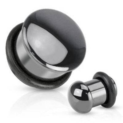 Single Flared Hematite Semi Precious Dome Organic Stone Ear Spacers Gauges Plugs - Pierced Universe