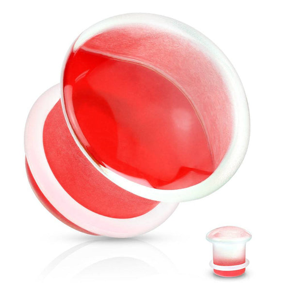 Single Flared Red Glass Ear Plug w. Clear O-Ring - Pierced Universe