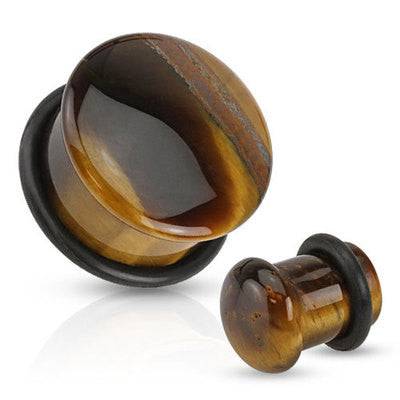 Single Flared Yellow Tiger's Eye Semi Precious Dome Organic Stone Ear Spacers Gauges Plugs - Pierced Universe