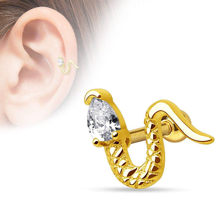 Surgical Steel Ball Back White Gem Snake Helix Barbell Ring - Pierced Universe