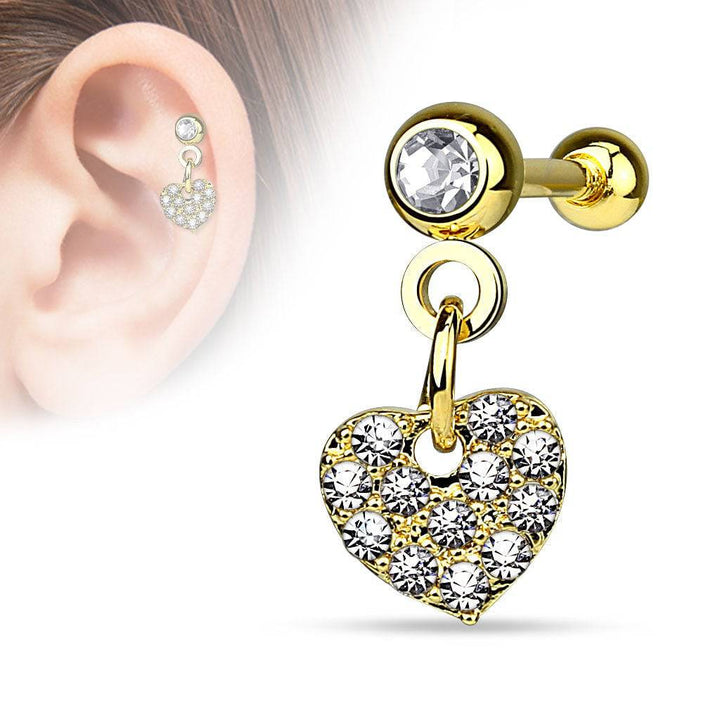 Surgical Steel Barbell with Dangling Heart Ear Cartilage Helix Stud Ring - Pierced Universe