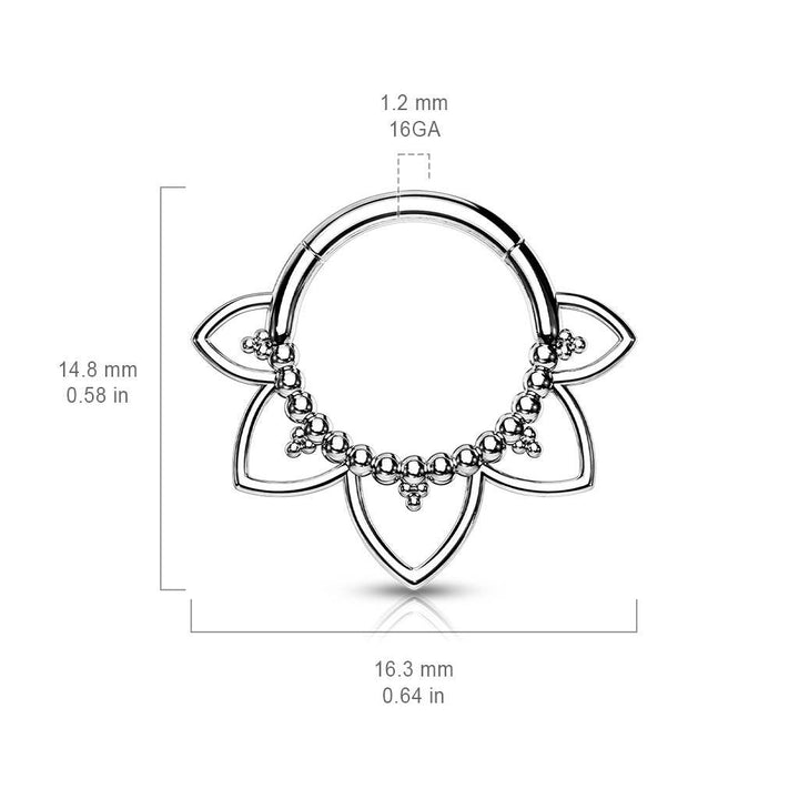 Surgical Steel Black PVD Floral Tribal Hinged Septum Ring Hoop Clicker - Pierced Universe