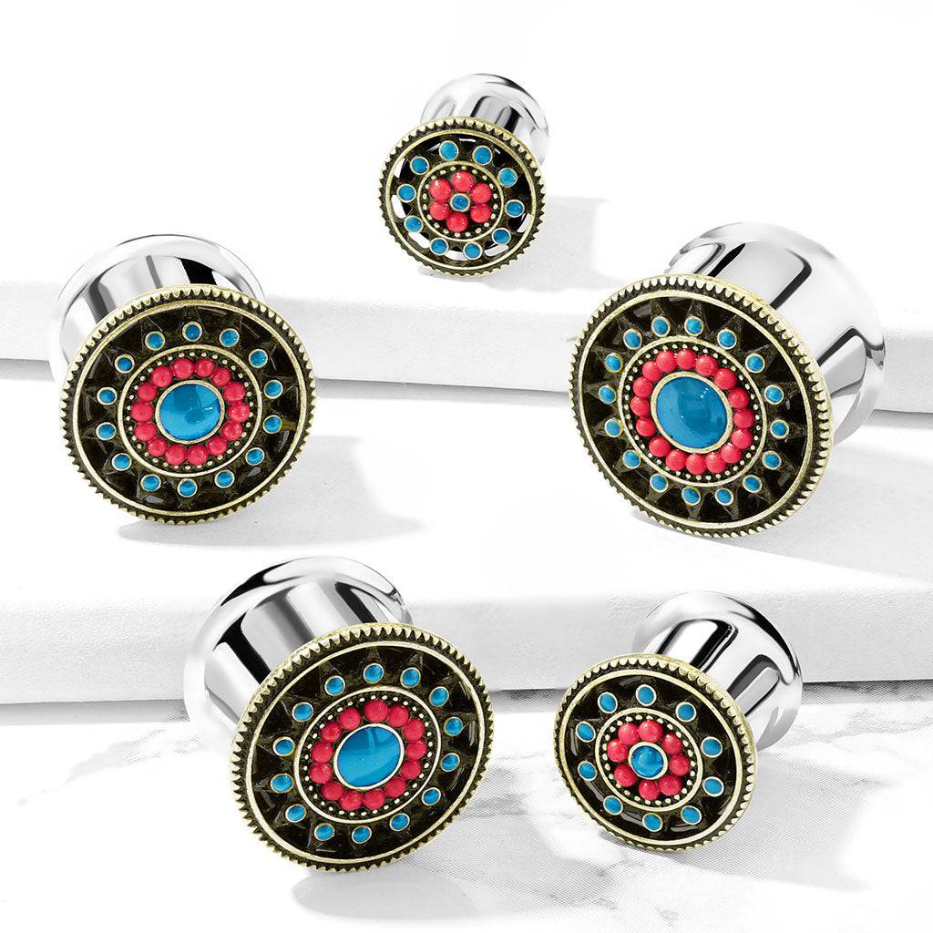 Aztec Earspool Surgical Steel Double Flared Aztec Tribal Ear Gauges Plugs | Pierced ...