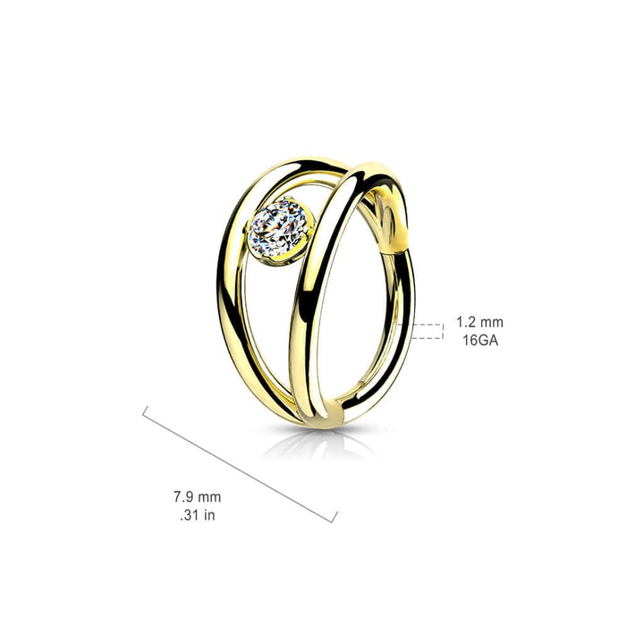 Surgical Steel Double Hoop Look White CZ Hinged Hoop Ring Clicker - Pierced Universe