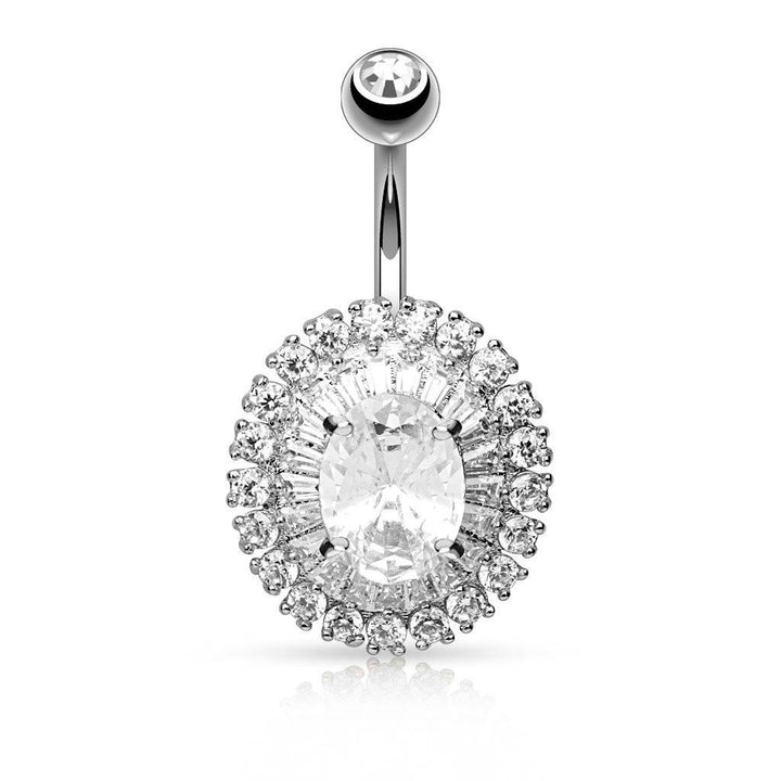 Surgical Steel Elegant Prong Set CZ Belly Button Ring - Pierced Universe
