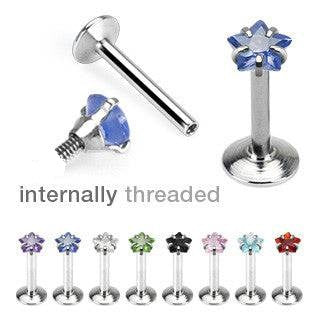 Surgical Steel Flat Back Star Prong Gem Internally Threaded Labret Monroe Cartilage Stud - Pierced Universe