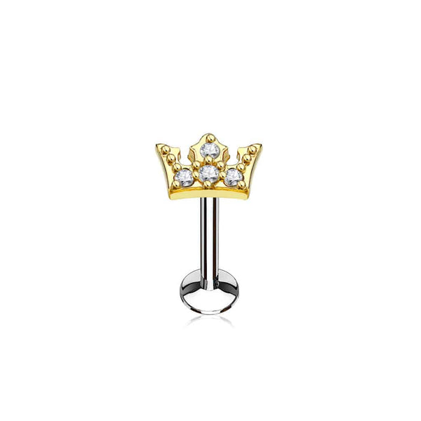 Surgical Steel Gold Plated White CZ Crown Labret - Pierced Universe