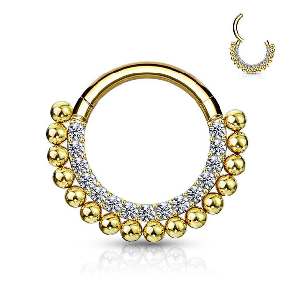 Surgical Steel Gold PVD Beaded Tribal Hinged Septum Ring Hoop Clicker - Pierced Universe