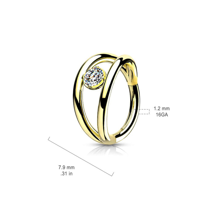 Surgical Steel Gold PVD Double Hoop Look White CZ Hinged Hoop Ring Clicker - Pierced Universe