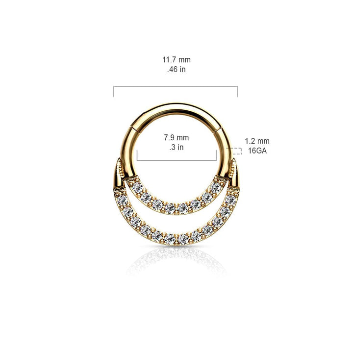 Surgical Steel Gold PVD Double Line White CZ Hinged Easy Click Septum Ring - Pierced Universe