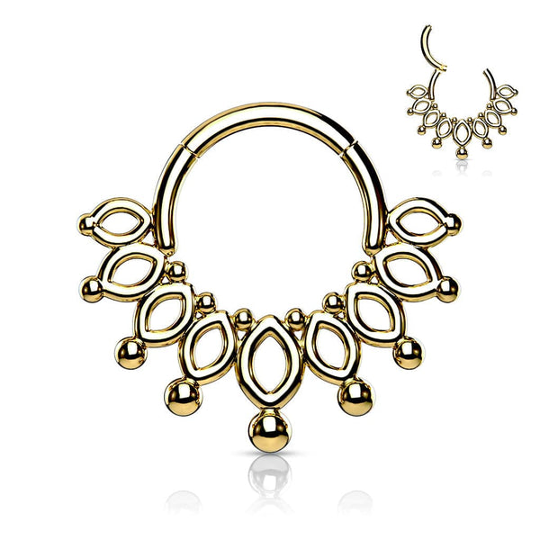 Surgical Steel Gold PVD Tribal Hinged Septum Ring Hoop Clicker - Pierced Universe