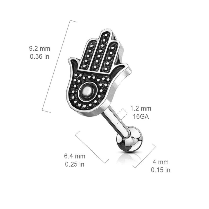Surgical Steel Hand Of Fatima Hamsa Ball Back Cartilage Barbell - Pierced Universe
