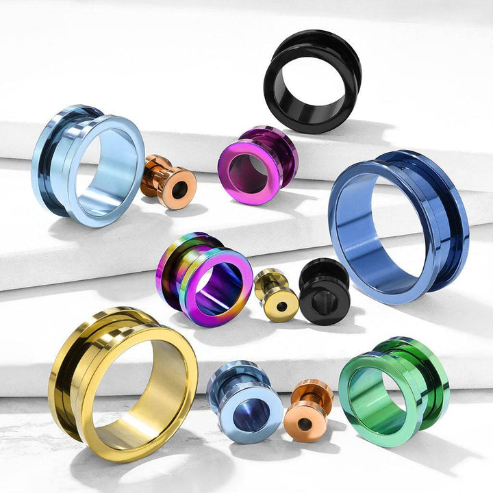 Surgical Steel High Polished Gold PVD Screw On Ear Tunnels Gauges Surgical Steel High Polished Gold PVD Screw On Ear Tunnels Gauges