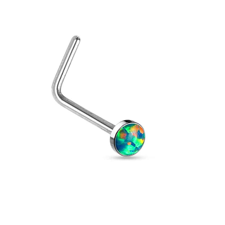 Surgical Steel "L" Shape Opal Gem Nose Ring Bent Stud - Pierced Universe
