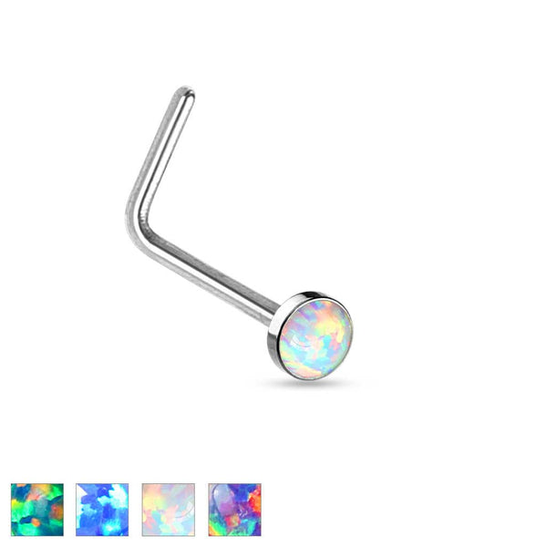 Surgical Steel "L" Shape Opal Gem Nose Ring Bent Stud - Pierced Universe