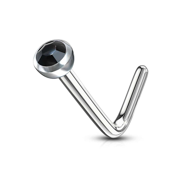 Surgical Steel Press Fit Black CZ Gem "L" Shape Nose Ring Pin - Pierced Universe