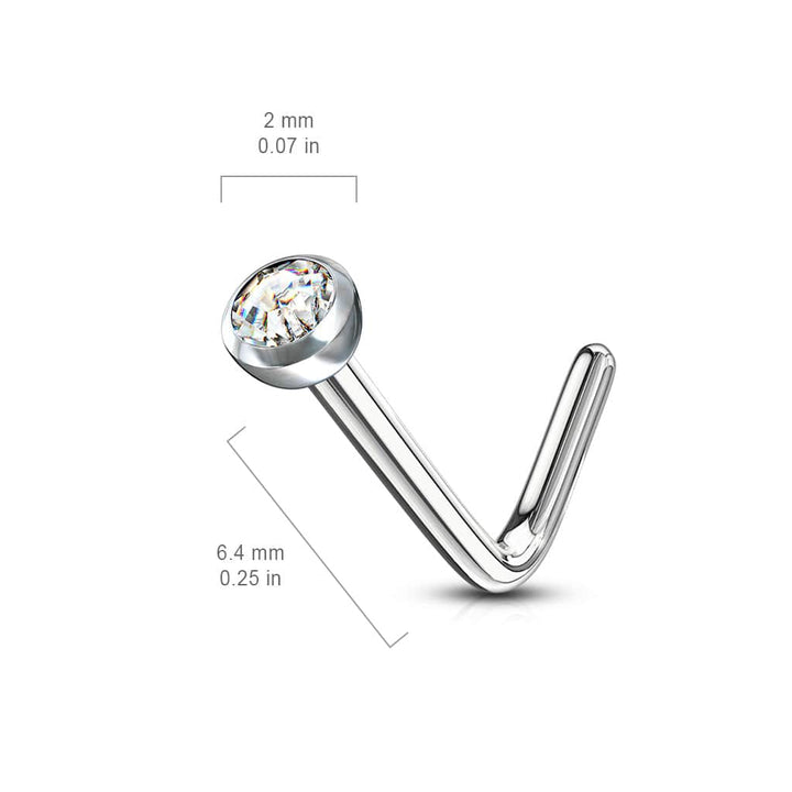 Surgical Steel Press Fit Blue CZ Gem "L" Shape Nose Ring Pin - Pierced Universe
