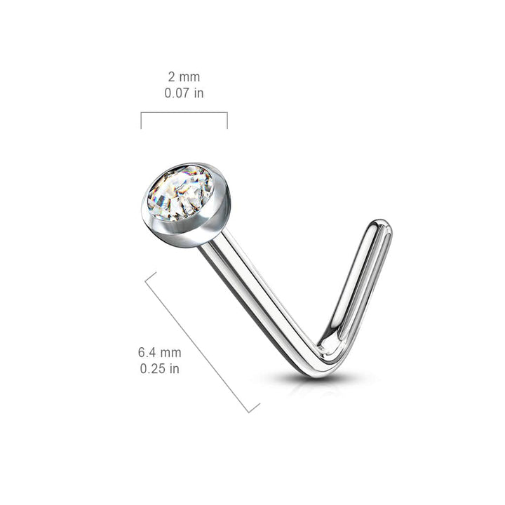 Surgical Steel Press Fit White CZ Gem "L" Shape Nose Ring Pin - Pierced Universe