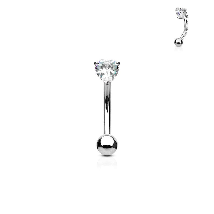 Surgical Steel Prong Set 3mm Heart CZ Curved Barbell Surgical Steel Prong Set 3mm Heart CZ Curved Barbell