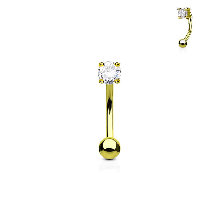 Surgical Steel Prong Set 3mm Round CZ Curved Barbell - Pierced Universe