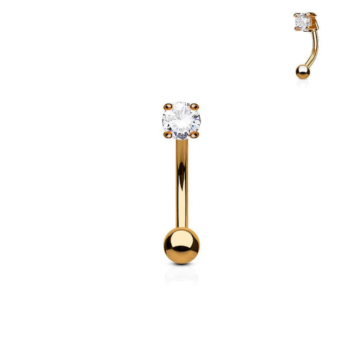 Surgical Steel Prong Set 3mm Round CZ Curved Barbell - Pierced Universe