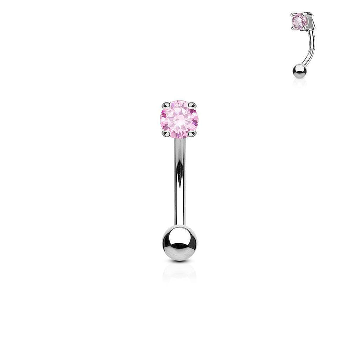 Surgical Steel Prong Set 3mm Round CZ Curved Barbell - Pierced Universe