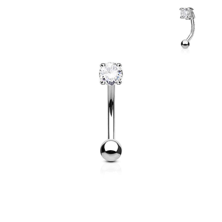Surgical Steel Prong Set 3mm Round CZ Curved Barbell - Pierced Universe