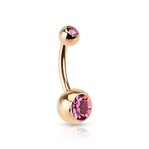 Surgical Steel Rose Gold Plated Double Gem Non Dangle Belly Ring - Pierced Universe