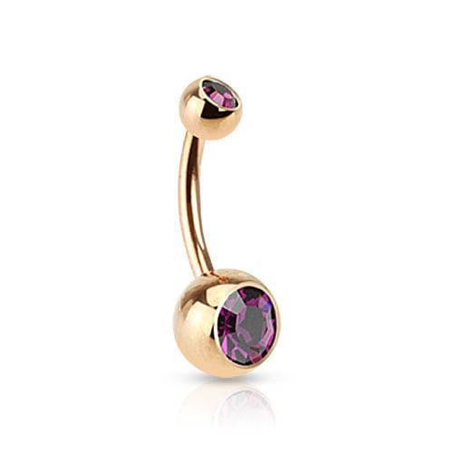 Surgical Steel Rose Gold Plated Double Gem Non Dangle Belly Ring - Pierced Universe