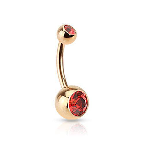 Surgical Steel Rose Gold Plated Double Gem Non Dangle Belly Ring - Pierced Universe