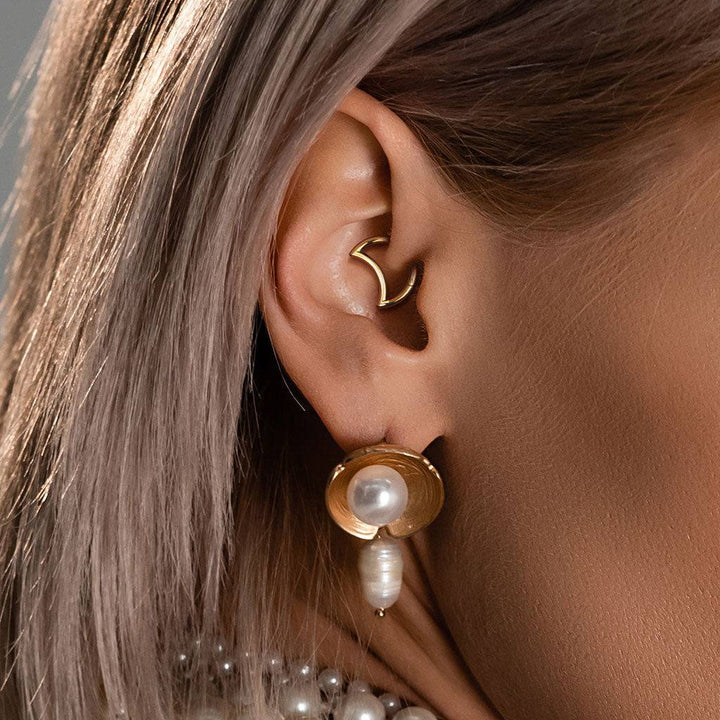 Surgical Steel Rose Gold PVD Crescent Moon Hinged Clicker Hoop Daith Cartilage Ring - Pierced Universe