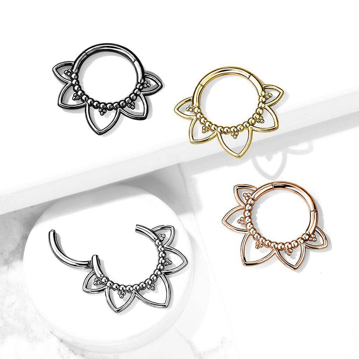 Surgical Steel Rose Gold PVD Floral Tribal Hinged Septum Ring Hoop Clicker - Pierced Universe