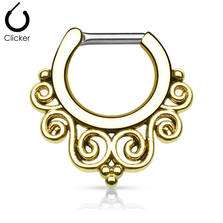 Surgical Steel Vintage Beaded Floral Flower Septum Clicker Ring - Pierced Universe