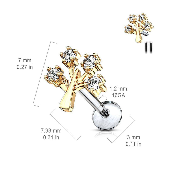 Surgical Steel White CZ Tree Of Life Internally Threaded Labret ...