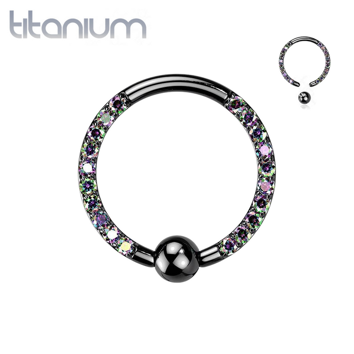 Implant Grade Titanium Black PVD Front Facing VM CZ Pave CBR Hoop Ring - Pierced Universe