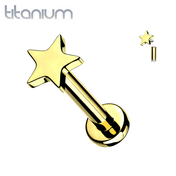 Internally Threaded Gold PVD Small Star Implant Grade Titanium Labret - Pierced Universe